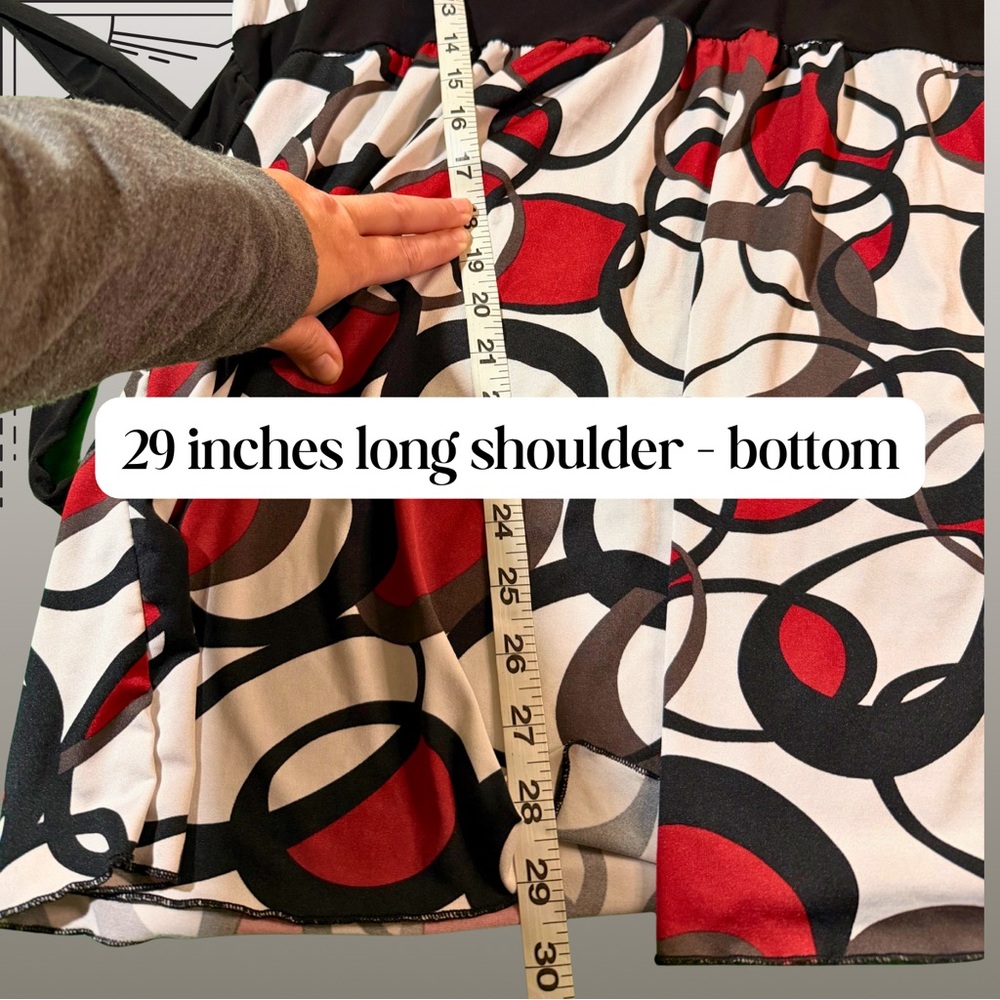 Dynamite Women's Circle Print Blouse - Red, Black, and White - Picture 3 of 6